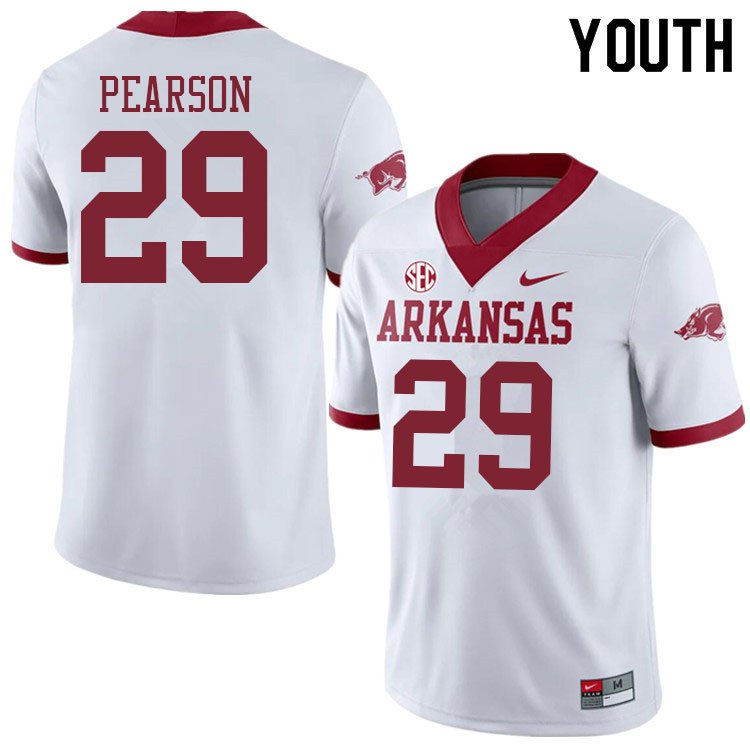 Youth #29 Cade Pearson Arkansas Razorbacks College Football Jerseys Sale-Alternate White - Click Image to Close